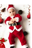 Erkek Çocuk Noel Baba Yılbaşı Kostümü Şapkalı Kemerli Bebek Kostümü - 2