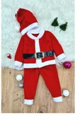 Erkek Çocuk Noel Baba Yılbaşı Kostümü Şapkalı Kemerli Bebek Kostümü - 1