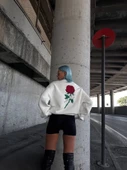 Oversize Üç İplik Bisiklet Yaka Baskılı SweatShirt - Beyaz - 3