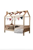 Ahşap Köşk Mobilya 90x190 Uyumlu Çatılı Montessori Yatak Karyola - 1