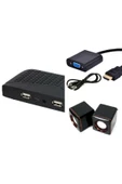 Monitörü Tv Yapma Aparatı Hd Uydu Ve Hdmı Vga Çevirici Ve Hoparlör 3 Lü Set - 1