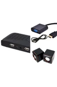 Monitörü TV Yapma Aparatı HD Uydu+HDMI VGA Çeviri+Hoparlör 3'lü - 1