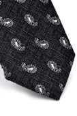 Beyaz Şal Desenli Siyah Dokuma Kumaş Mendilli Slim Fit Kravat // SDK-240809 thumbnail 3