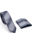 Gri ve Füme Verev Desenli Dokuma Kumaş Mendilli Slim Fit Kravat // SDK-240804 thumbnail 2