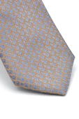 Mavi Küçük Kare Desenli Bej Dokuma Kumaş Mendilli Slim Fit Kravat // SDK-240811 thumbnail 3