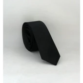 Siyah Ultra Slim Fit Düz Renk Saten Kravat - Uss-01 Siyah - 1