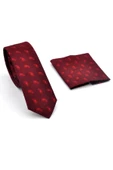 Kırmızı Şal Desenli Bordo Dokuma Kumaş Mendilli Slim Fit Kravat // SDK-240810 thumbnail 2