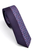 Mor ve Lacivert Pano Desenli Dokuma Kumaş Slim Fit Kravat // KPK012 thumbnail 1