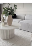 Eriza Nare, Yuvarlak Modern Çıtalı Orta Sehpa, Beyaz - 3