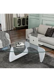 Eriza Vitra, Yeni Nesil Modern Elips Geometrik Orta Cam Sehpa, Beyaz - 2