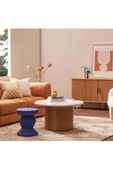 Eriza Nare, Yeni Nesil Modern Yuvarlak Ekru & Natural Ahşap Orta Sehpa - 3
