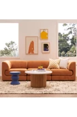 Eriza Nare, Yeni Nesil Modern Yuvarlak Ekru & Natural Ahşap Orta Sehpa - 2