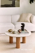 Eriza Gallery, Yeni Nesil Modern Orta Sehpa, Mermer desen ve natural ahşap ayak - 1