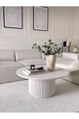 Eriza Nare, Yuvarlak Modern Çıtalı Orta Sehpa, Beyaz - 1