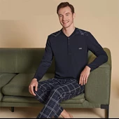 Over Sleep 1503 Erkek Kışlık Uzun Kol Pijama Takım - 1