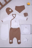 Babyhola 3 Boyutlu Tavşanlı Kız Erkek Bebek Yenidoğan 8'li Zıbın Seti 0-3 Ay Hediyelik Hastane Çıkışı 6017 - 1