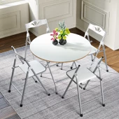 Eportatif Katlanır Masa ve 4 Adet Sandalye Seti Beyaz 1463 thumbnail 2