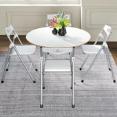 Eportatif Katlanır Masa ve 4 Adet Sandalye Seti Beyaz 1463 thumbnail 3