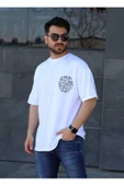 Baskılı Erkek Oversize Tişört Beyaz Parmak İzi - 1