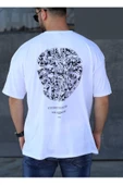 Baskılı Erkek Oversize Tişört Beyaz Parmak İzi - 2