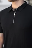 Polo Yaka Fermuarlı Erkek Tişört Siyah - 3