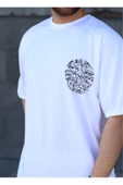 Baskılı Erkek Oversize Tişört Beyaz Parmak İzi - 3