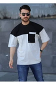 Oversize Erkek Tişört Cepli Siyah Gri - 1