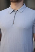Polo Yaka Fermuarlı Erkek Tişört Gri - 3