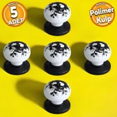 Eymen Polimer Düğme Kulp Çiçek Siyah Beyaz Mobilya Mutfak Çekmece Dolap Kulpu Kulbu Kulpları 5 ADET - 1