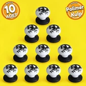 Eymen Polimer Düğme Kulp Çiçek Siyah Beyaz Mobilya Mutfak Çekmece Dolap Kulpu Kulbu Kulpları 10 ADET thumbnail 1