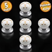 Eymen Polimer Düğme Kulp Beyaz Krom Mobilya Mutfak Çekmece Dolap Kulpu Kulbu Kulpları 5 ADET thumbnail 1
