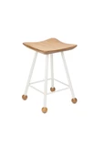 Tabure Sandalye 47 Cm Beyaz Cm Kavisli Kare Oturma Yeri Bar Taburesi Ahşap Demir Ayaklı - 1