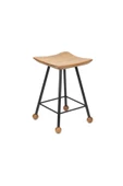 Tabure Sandalye 47 Cm Kavisli Kare Oturma Yeri Bar Taburesi Ahşap Demir Ayaklı Ahşap Topuzlu - 2