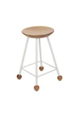 Tabure Sandalye 55 Cm Beyaz Yuvarlak Oturma Yeri Bar Taburesi Ahşap Demir Ayaklı Ahşap Topuzlu - 1
