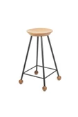 Tabure Sandalye Bar Taburesi Ahşap Demir Ayaklı Ahşap Topuzlu Modern Rahat 65 Cm - 1