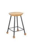 Tabure Sandalye Bar Taburesi 47 Cm Kavisli Yuvarlak Oturma Yeri Kare Demir Ahşap Topuz - 5