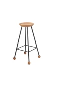Tabure Sandalye Bar Taburesi Ahşap Demir Ayaklı Ahşap Topuzlu Modern Rahat 75 Cm - 3