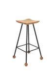 Tabure Sandalye Bar Taburesi 75 Cm Kavisli Kare Oturma Yeri Tabure Ahşap Demir Ayaklı Ahşap Topuzlu - 1