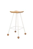 Tabure Sandalye 75 Cm Beyaz Cm Kavisli Kare Oturma Yeri Bar Taburesi Ahşap Demir Ayaklı - 6