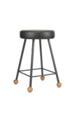 Tabure Sandalye 47 Cm Bar Taburesi Suni Döşeme Oturma Yeri Kare Demir Ayaklı Ahşap Topuz - 4