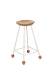 Tabure Sandalye Bar Taburesi 65 Cm Tabure Ahşap Demir Ayaklı Ahşap Topuzlu Modern Rahat Beyaz - 1