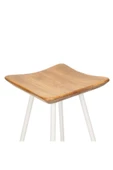 Tabure Sandalye 65 Cm Beyaz Cm Kavisli Kare Oturma Yeri Bar Taburesi Demir Ayaklı Ahşap Topuzlu - 2