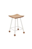 Tabure Sandalye 47 Cm Bar Taburesi Kavisli Kare Oturma Yeri Beyaz Kare Demir Ahşap Topuz - 1