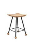 Tabure Sandalye 47 Cm Kavisli Kare Oturma Yeri Bar Taburesi Ahşap Demir Ayaklı Ahşap Topuzlu - 1