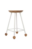 Tabure Sandalye 55 Cm Beyaz Yuvarlak Oturma Yeri Bar Taburesi Ahşap Demir Ayaklı Ahşap Topuzlu - 5