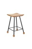 Tabure Sandalye Bar Taburesi 47 Cm Kavisli Kare Oturma Yeri Kare Demir Ahşap Topuz - 5
