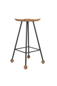 Tabure Sandalye Bar Taburesi 75 Cm Kavisli Kare Oturma Yeri Tabure Ahşap Demir Ayaklı Ahşap Topuzlu - 4