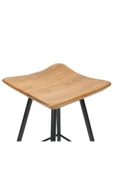 Tabure Sandalye 47 Cm Kavisli Kare Oturma Yeri Bar Taburesi Ahşap Demir Ayaklı Ahşap Topuzlu - 6