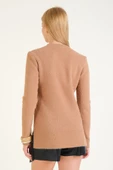 Kadın Sıfır Yaka Tüylü Triko Kazak Camel - 6