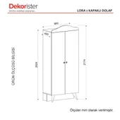 Dekorister Lora Baby 2 Kapaklı Dolap  Bebek Odası Gardrop Beyaz - Ceviz - 7